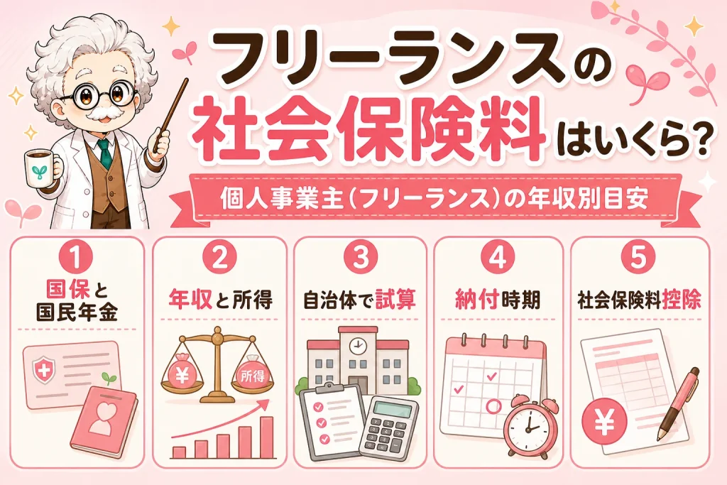 フリーランスの社会保険料はいくら？個人事業主（フリーランス）の年収別目安を解説する個人事業主（フリーランス）向け図解