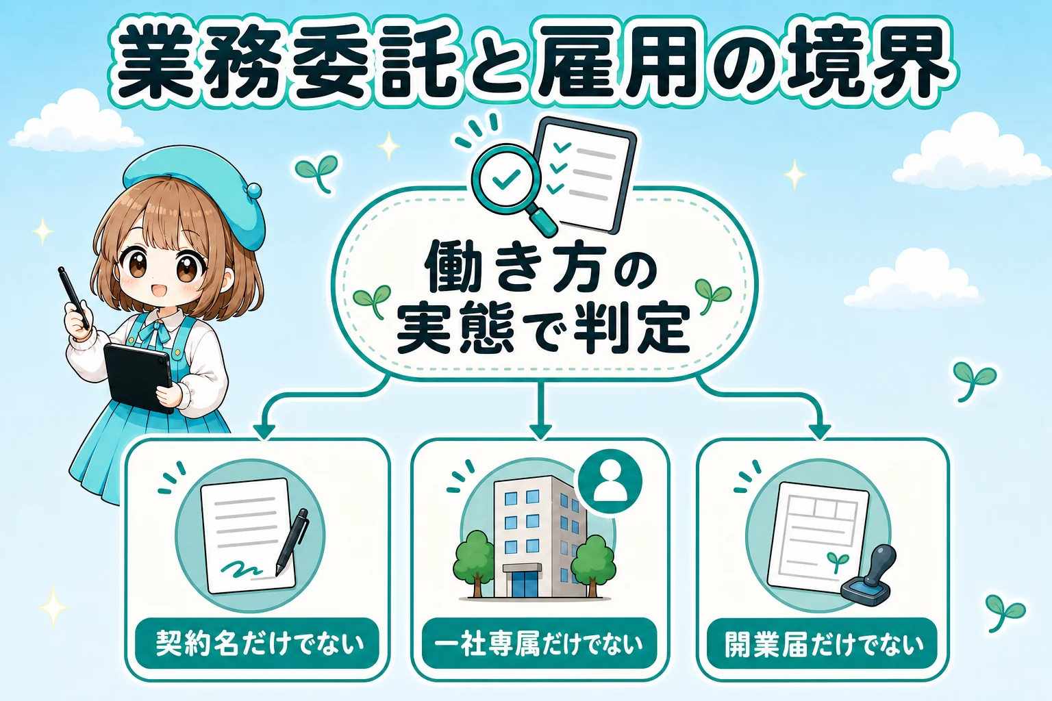 創作・専門職の社会保険:業務委託と雇用の境界を解説する個人事業主(フリーランス)向け図解