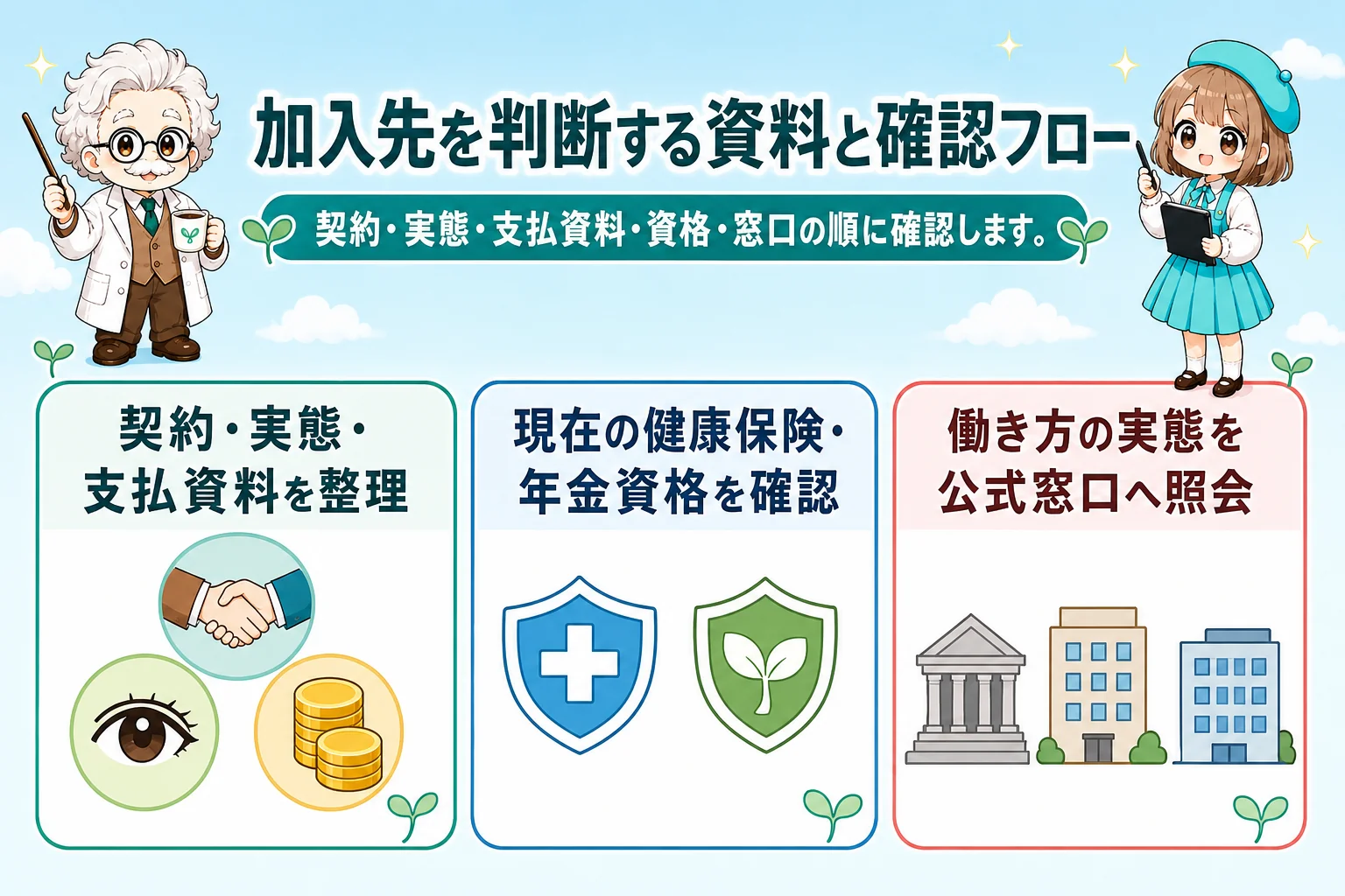 保険外交員の社会保険:加入先を判断する資料と確認フローを解説する個人事業主(フリーランス)向け図解