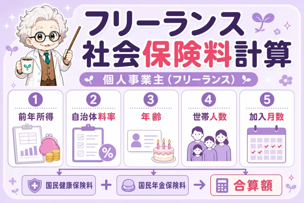 フリーランス社会保険料計算を解説する個人事業主（フリーランス）向け図解