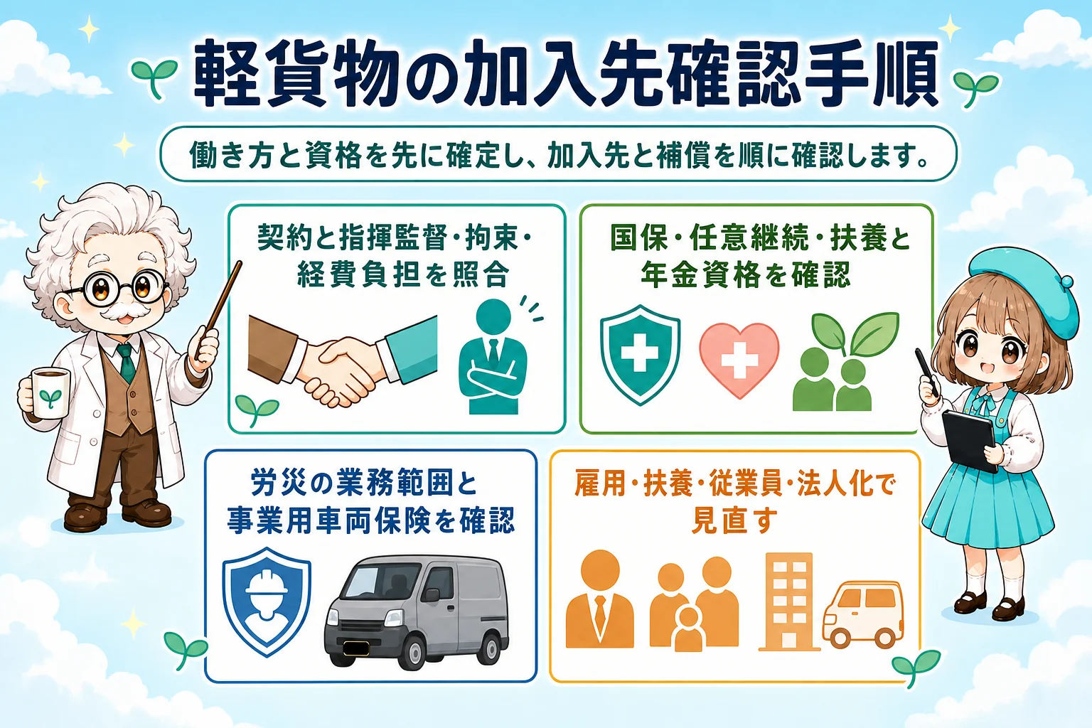 軽貨物の社会保険:軽貨物ドライバーの加入先を確認する手順を解説する個人事業主(フリーランス)向け図解