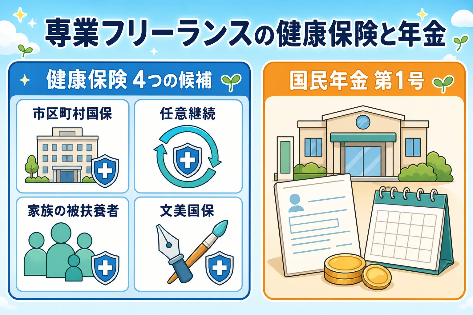 ライターの社会保険:専業フリーランスの健康保険と年金を解説する個人事業主(フリーランス)向け図解