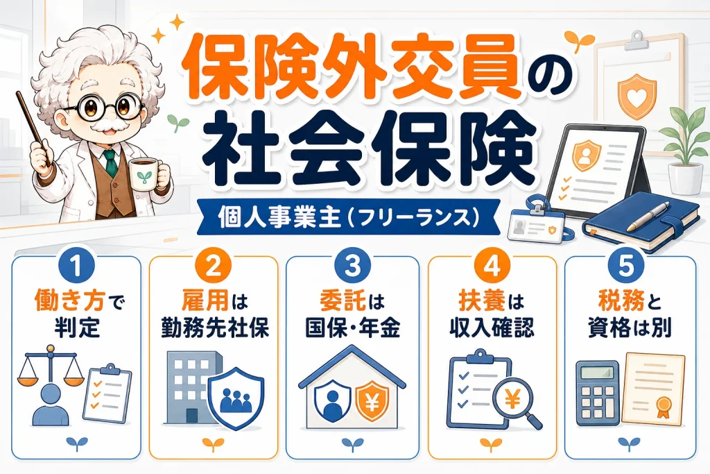 保険外交員の社会保険を解説する個人事業主（フリーランス）向け図解
