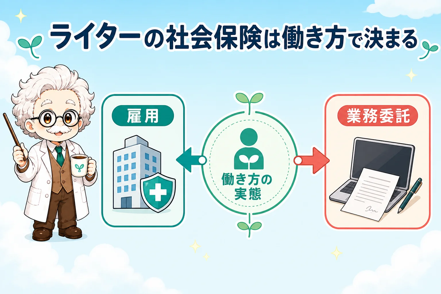 ライターの社会保険は働き方で決まるを解説する個人事業主(フリーランス)向け図解