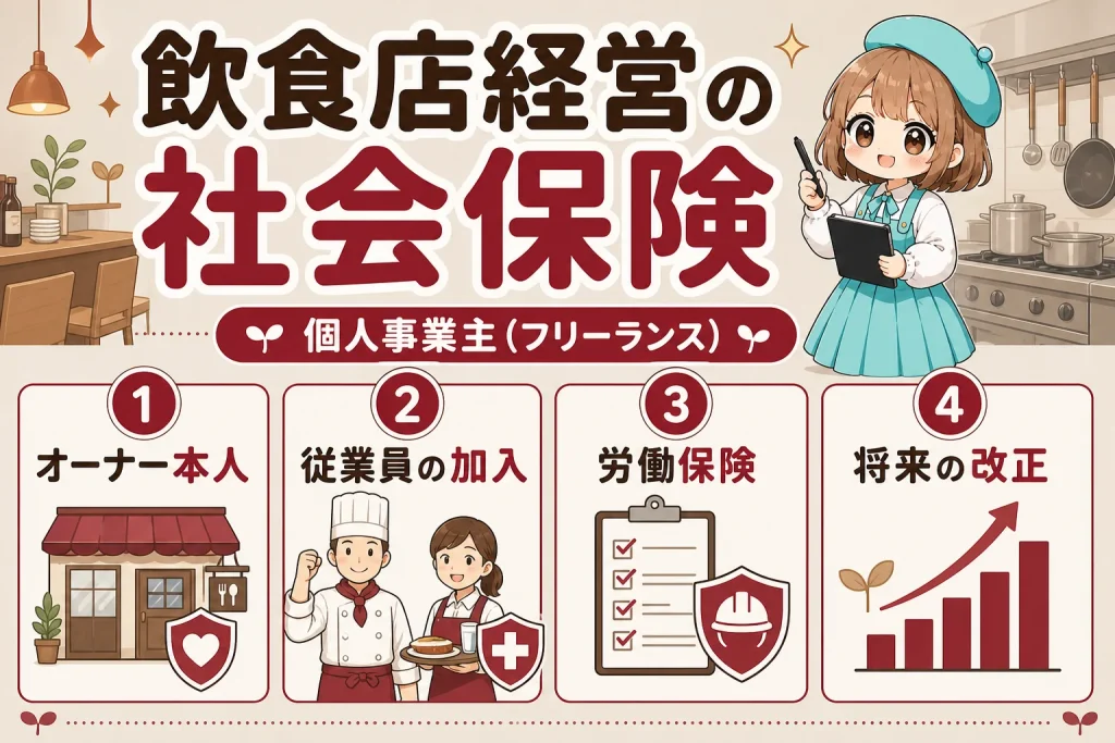 飲食店経営の社会保険を解説する個人事業主（フリーランス）向け図解
