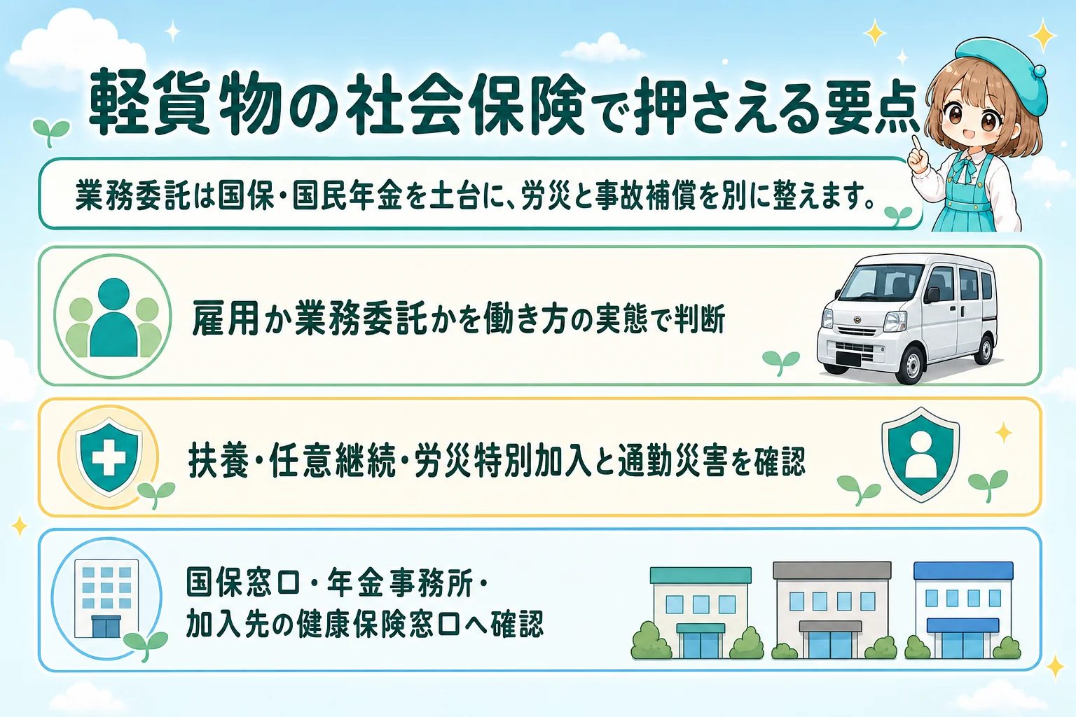 軽貨物の社会保険で押さえる要点を解説する個人事業主(フリーランス)向け図解