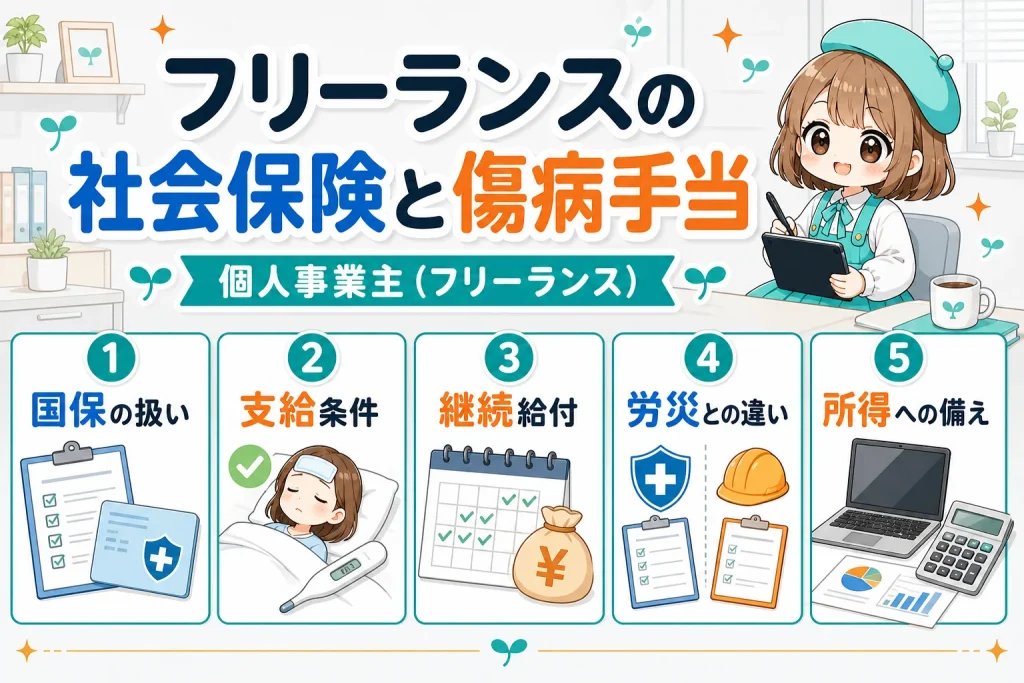 フリーランスの社会保険と傷病手当を解説する個人事業主（フリーランス）向け図解