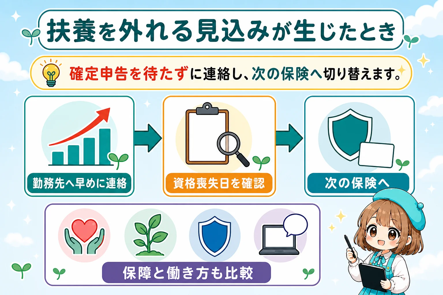フリーランスの社会保険扶養:扶養を外れる見込みが生じたときを解説する個人事業主(フリーランス)向け図解