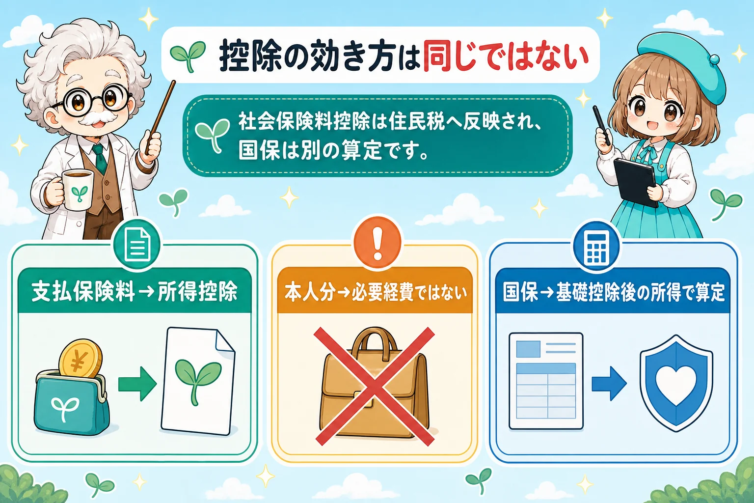 個人事業主(フリーランス)の社会保険と住民税の違い:社会保険料控除が住民税と国保料に与える影響を解説する個人事業主(フリーランス)向け図解