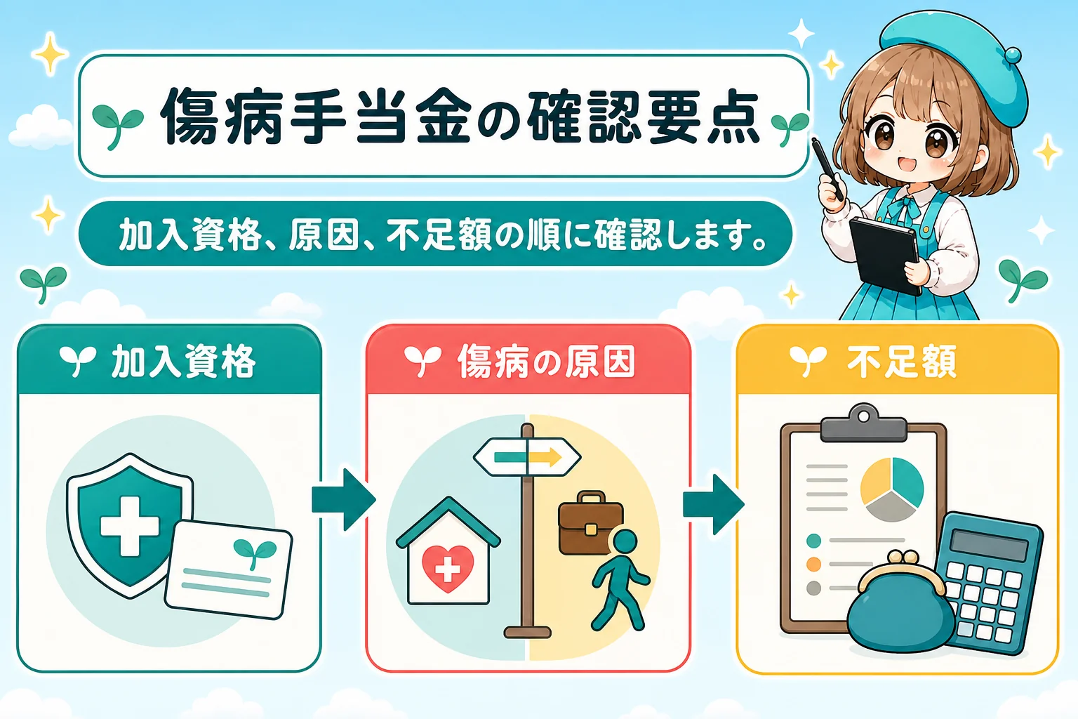 フリーランスの社会保険と傷病手当の要点をまとめた個人事業主(フリーランス)向け図解