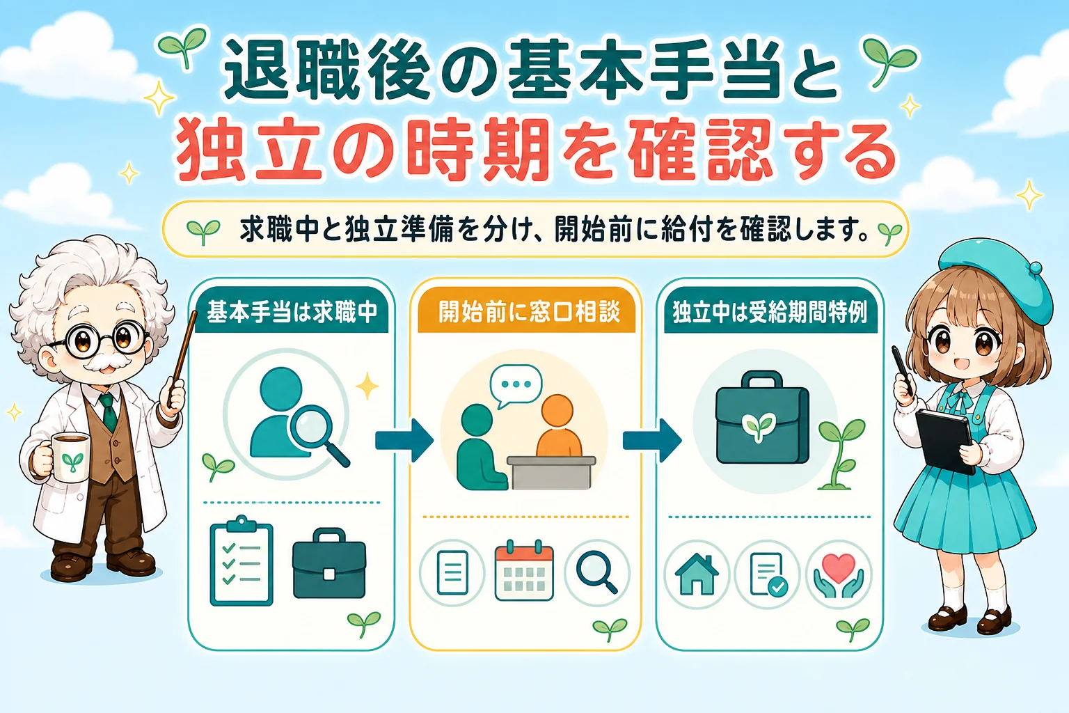 フリーランスの雇用保険：個人事業主（フリーランス）の加入可否と代替制度：退職後の基本手当と独立の時期を確認するを解説する個人事業主（フリーランス）向け図解