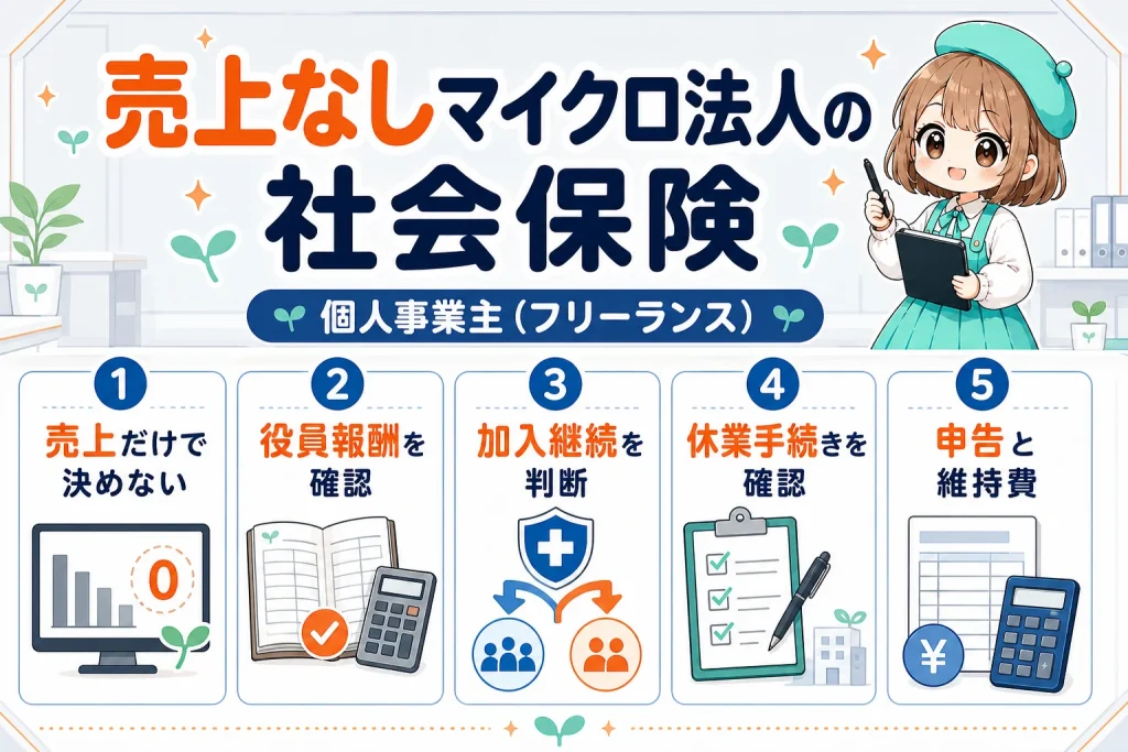 売上なしマイクロ法人の社会保険を解説する個人事業主（フリーランス）向け図解