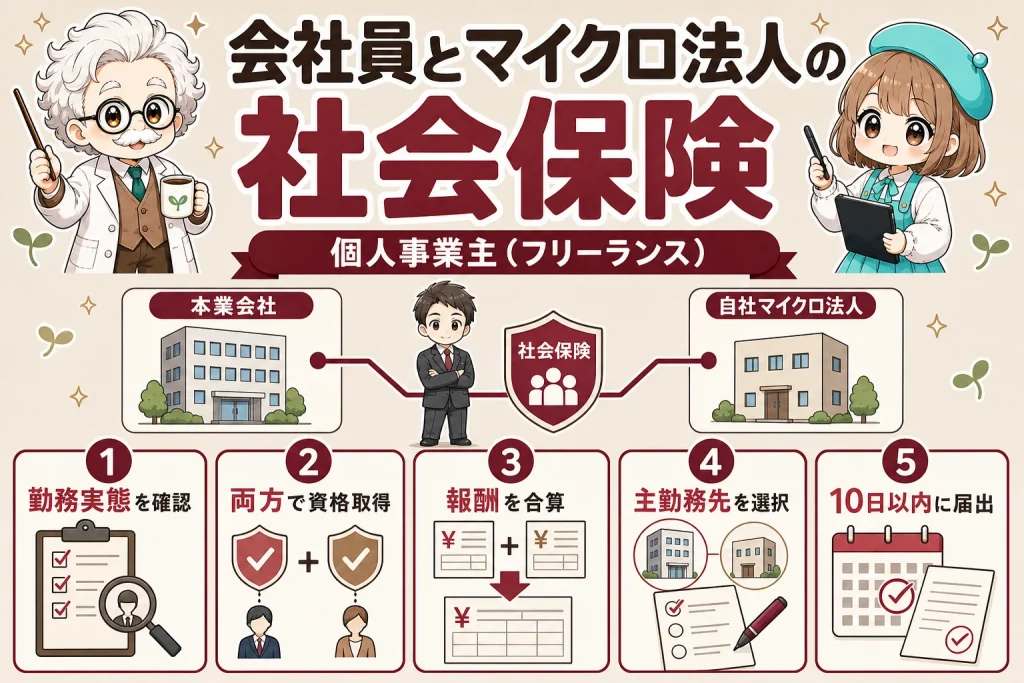 会社員とマイクロ法人の社会保険を解説する個人事業主（フリーランス）向け図解