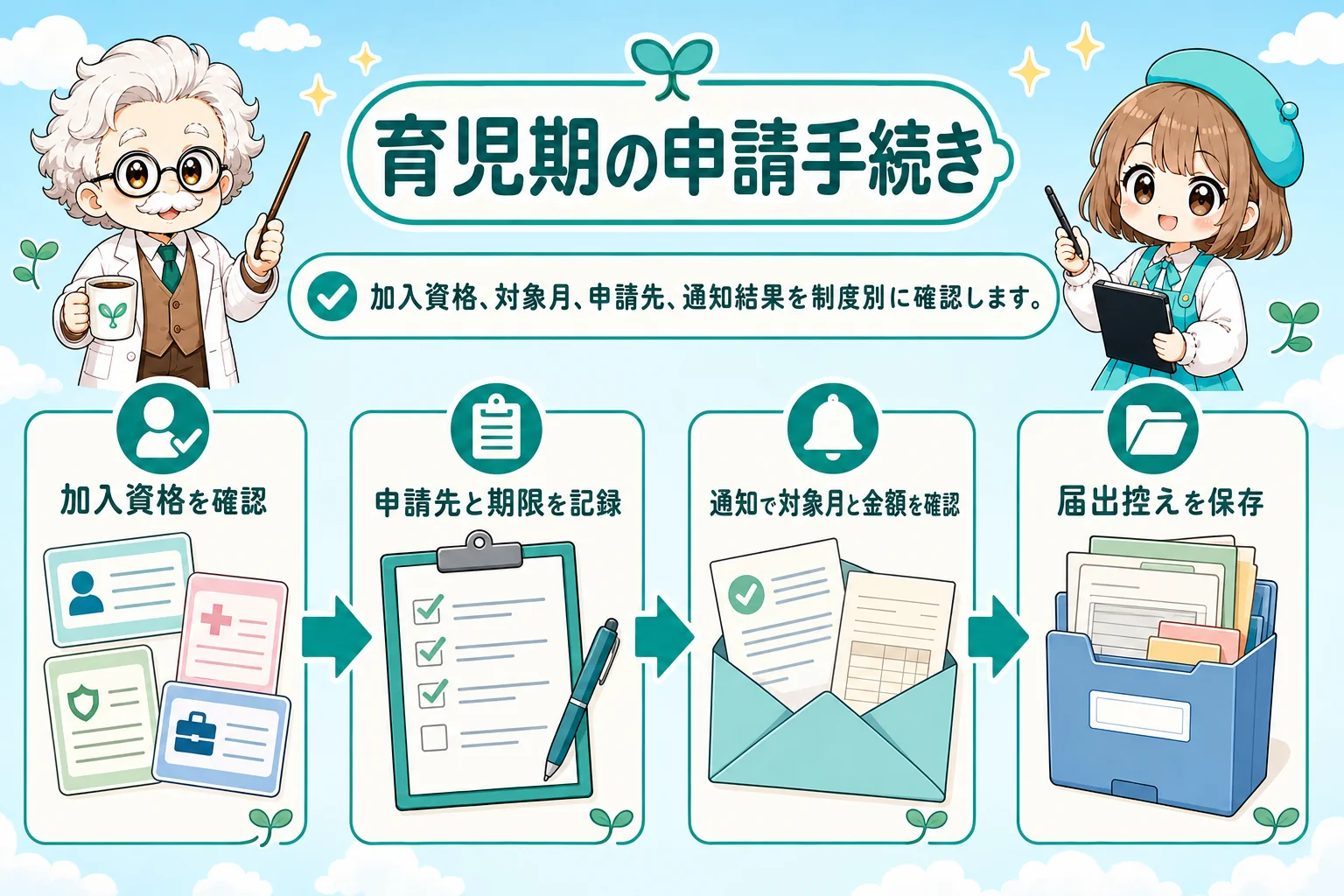 個人事業主(フリーランス)の社会保険と育休:育児期の申請手続きを解説する個人事業主(フリーランス)向け図解